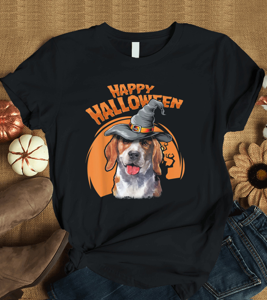 Happy Halloween Dog with Witch Hat T-Shirt