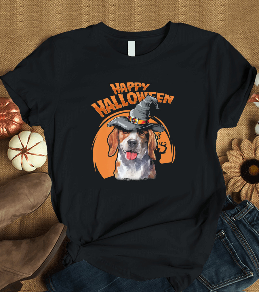 Happy Halloween Witch Hat Dog T-Shirt