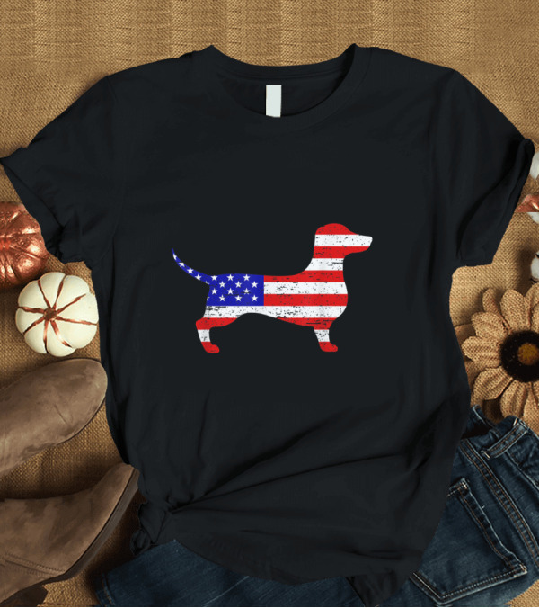 T-Shirt: Dachshund American USA Flag 4th of July T-Shirt Dachshund American USA Flag 4th of July T-Shirt