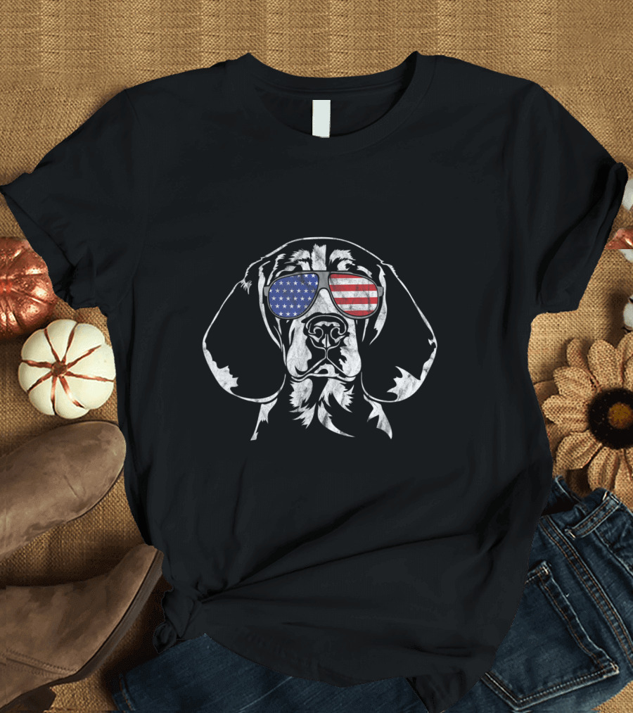 Funny Proud Beagle American Flag Sunglasses USA T-Shirt