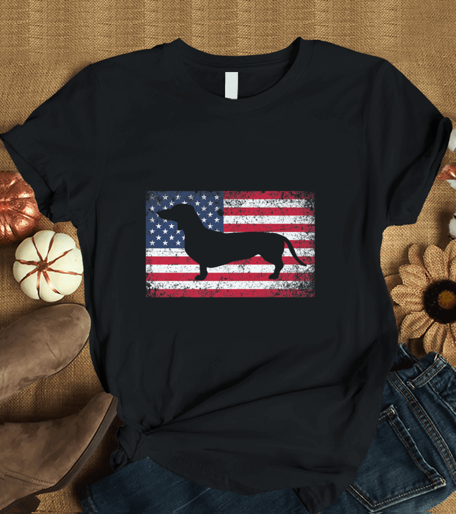 Dachshund Breed Dog America Flag Patriot Jul T-Shirt