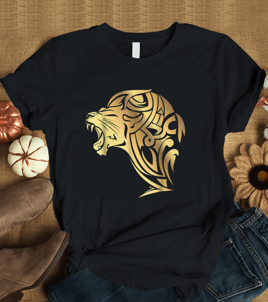 Calligraphy Gold Lion Fashion T-Shirt