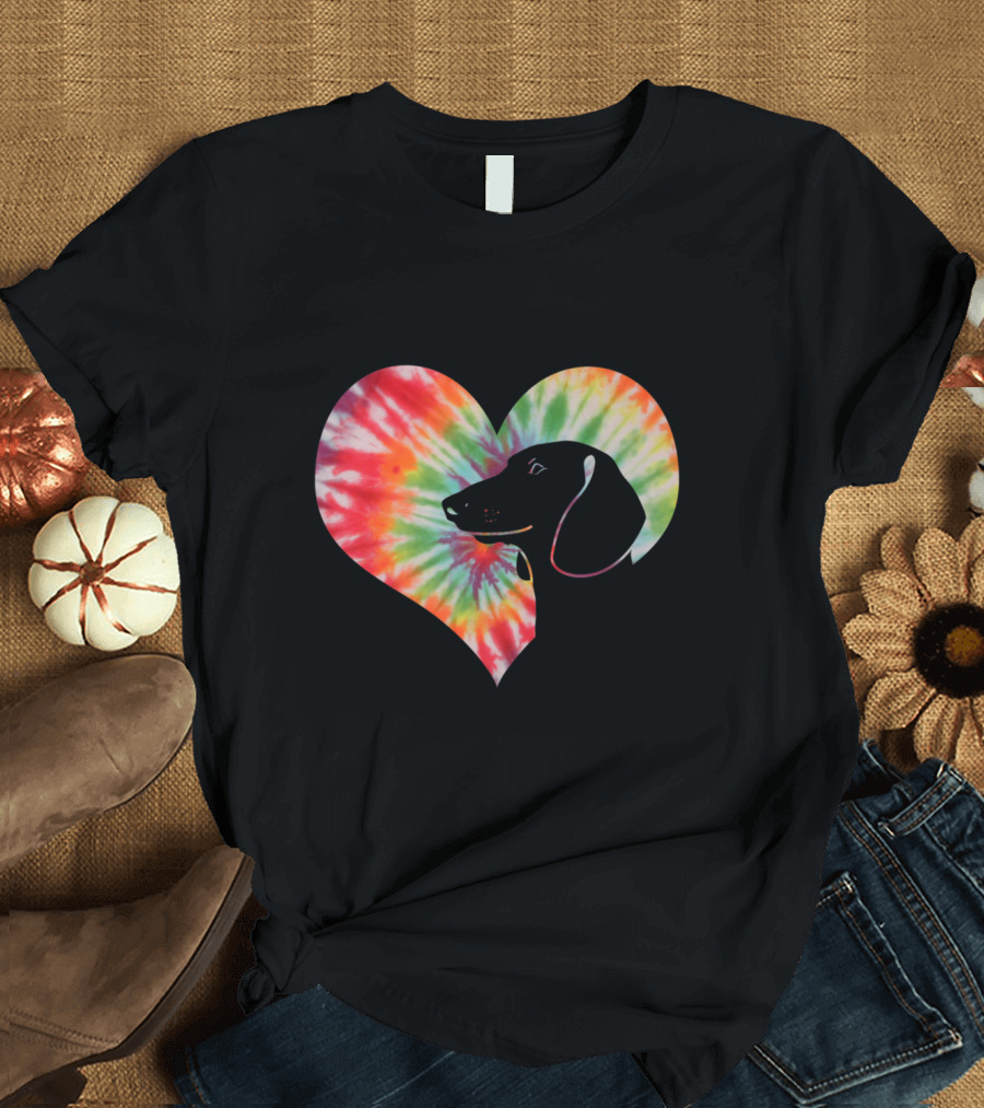 Dachshund I Heart Tie Dye Hippies Retro Canine T-Shirt