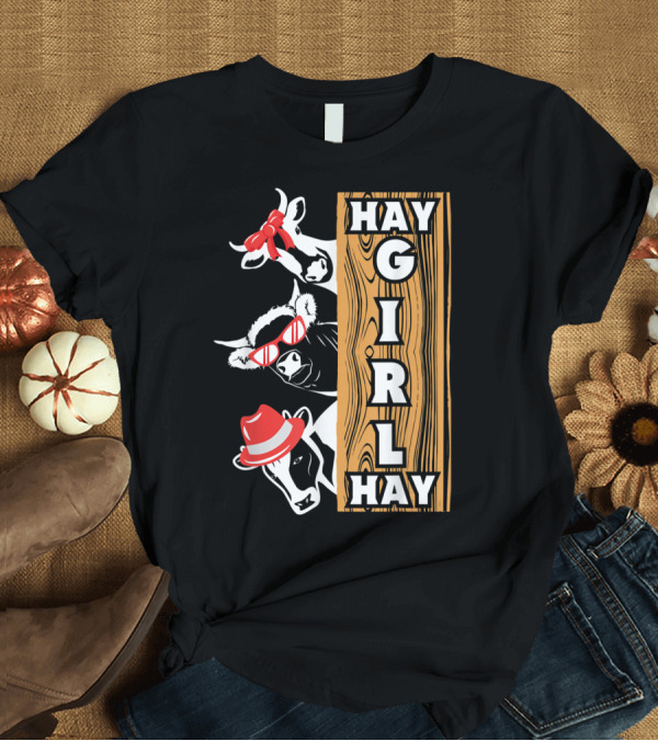 T-Shirt: Hay Girl Hay Cows Funny Womanizer with Red Hats and Glasses T-Shirt Hay Girl Hay Cows Funny Womanizer with Red Hats and Glasses T-Shirt