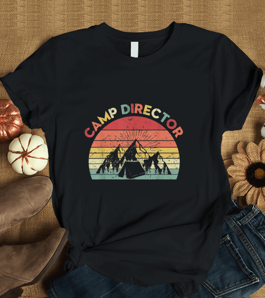 Camp Director Retro Mountain Tent Pine Tree Summer Vibes T-Shirt