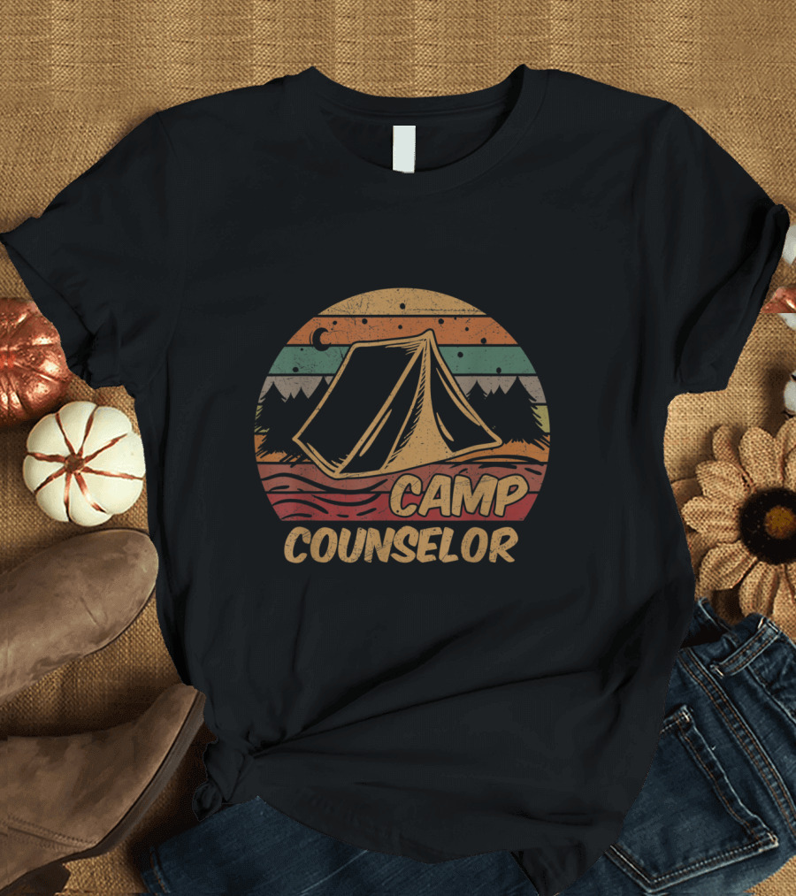 Camp Counselor Camping Lovers Retro Tent Forest Scene T-Shirt