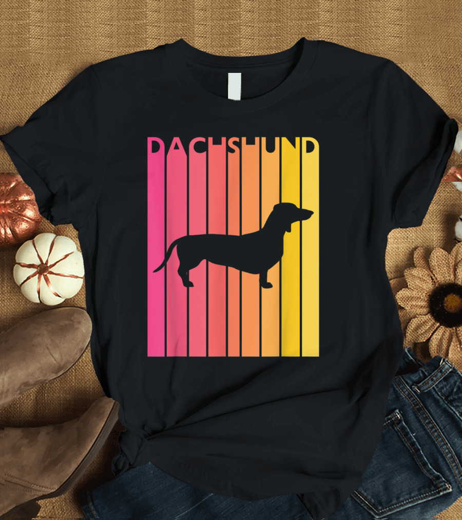 Dachshund Vintage Dog Silhouette Retro Stripes T-Shirt