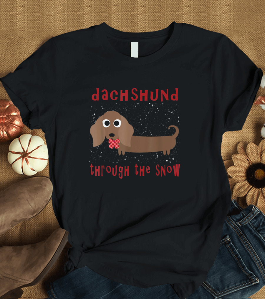 Dachshund Through the Snow Wiener Dog Bow Tie T-Shirt