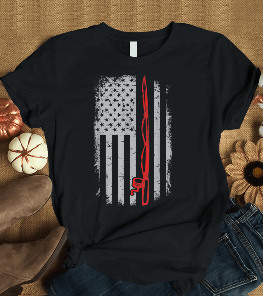 Firefighter Fisherman Red Line American Flag T-Shirt