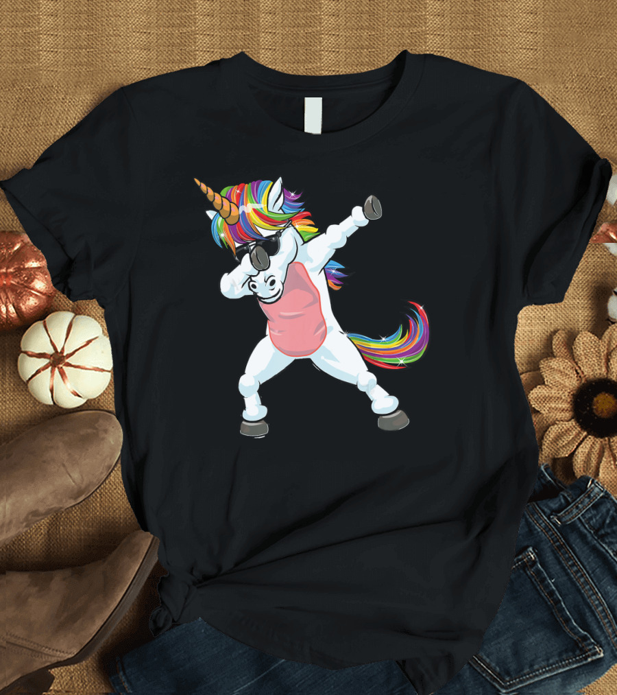 Unicorn Dabbing Cute Hip Rainbow Mane Sunglasses T-Shirt