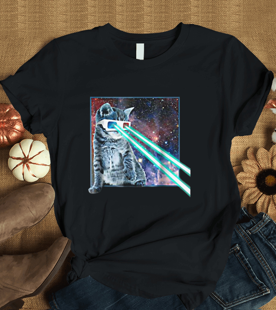 Captain Laser Cat 3D Glasses Space Galaxy Laser Beams T-Shirt