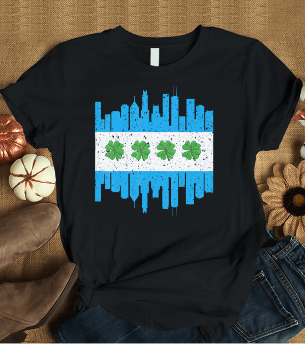 T-Shirt: Chicago Skyline with Shamrocks St Patricks Day Flag T-Shirt Chicago Skyline with Shamrocks St Patricks Day Flag T-Shirt