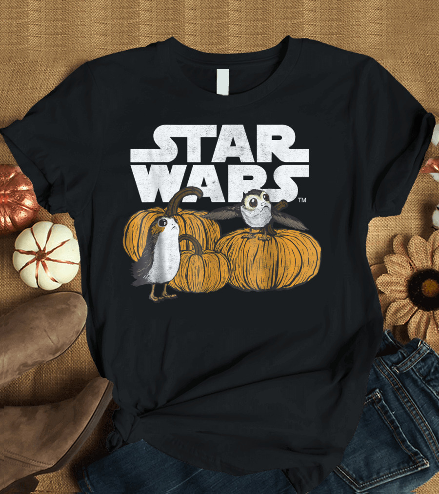 Star Wars Porg Pumpkin Halloween Patch Scene T-Shirt