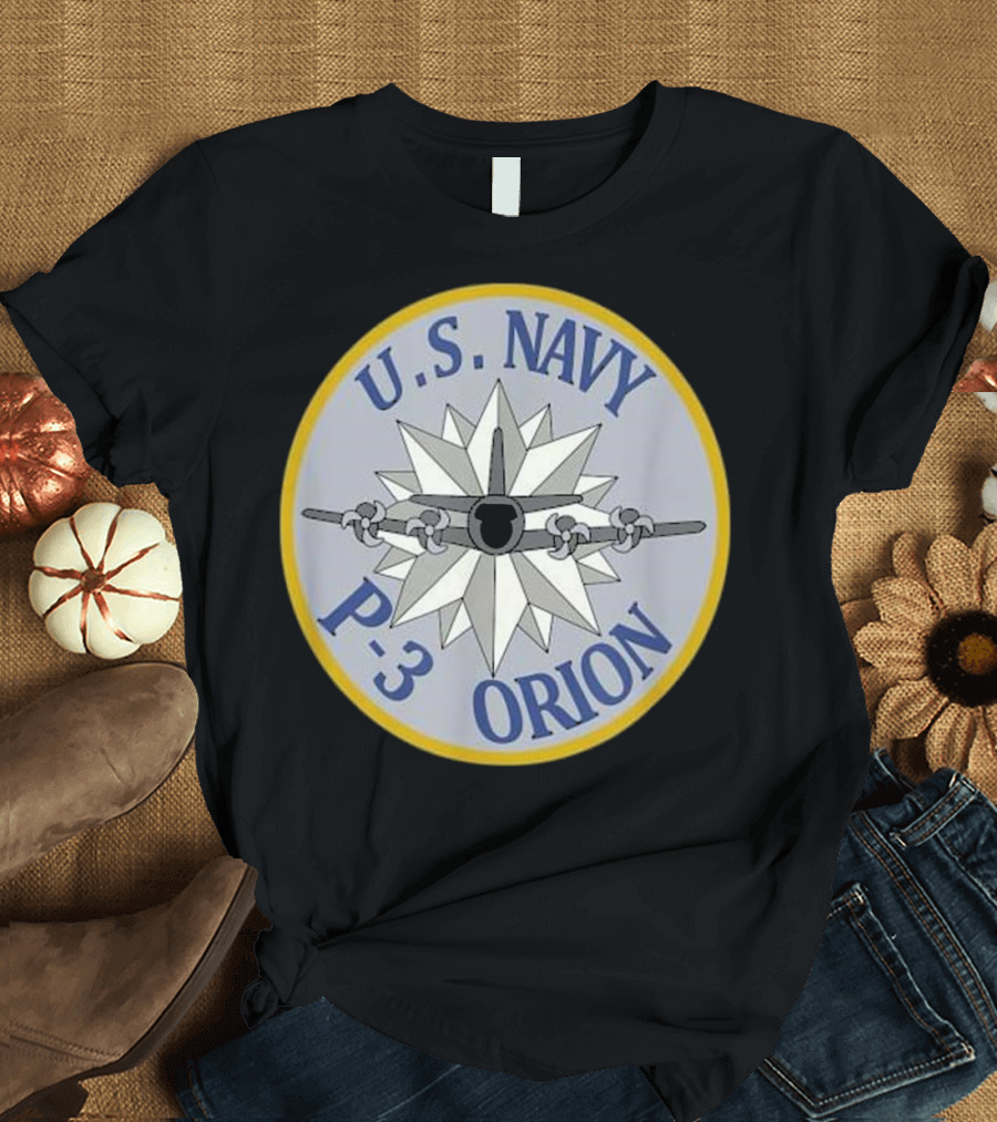 U.S. Navy P-3 Orion Emblem with Aircraft and Starburst T-Shirt