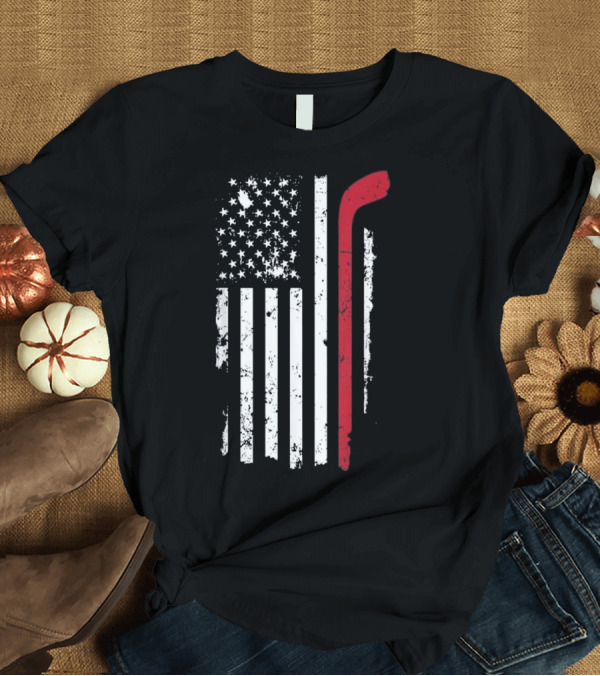 T-Shirt: USA American Flag Hockey Stick T-Shirt USA American Flag Hockey Stick T-Shirt