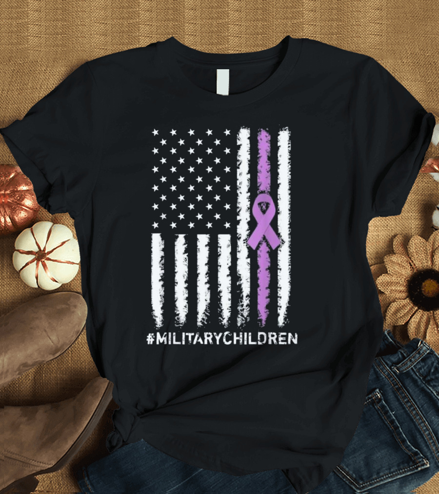 USA American Flag #MilitaryChildren Purple T-Shirt