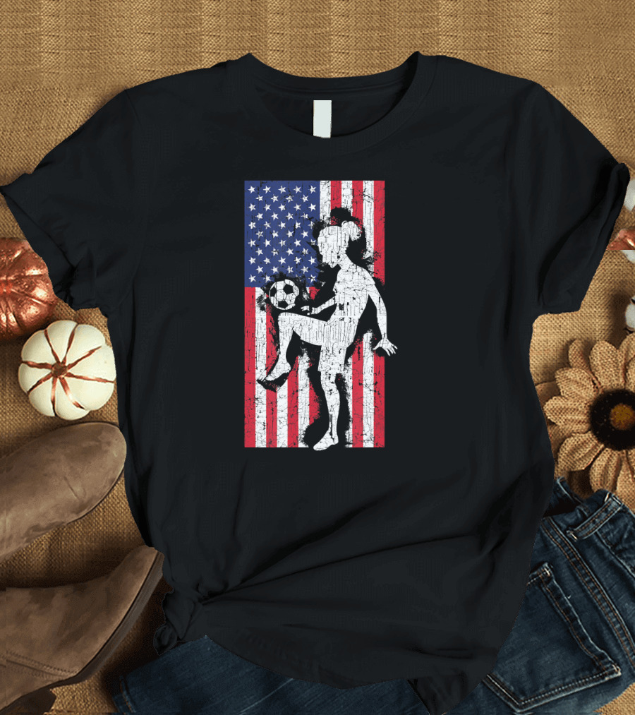 USA American Flag Soccer Player Girl Woman T-Shirt