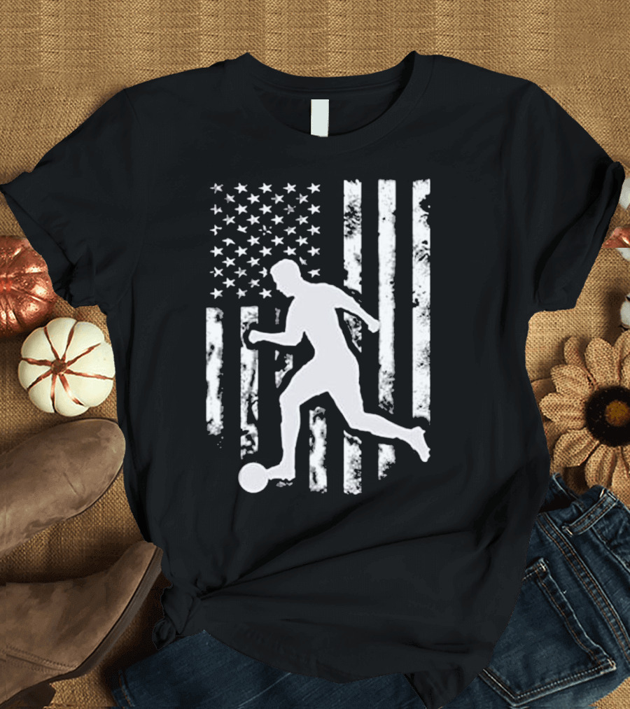 USA American Flag Soccer Player Silhouette T-Shirt