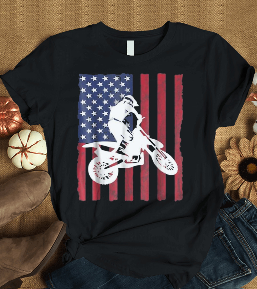USA Motocross Dirtbike American Flag Rider T-Shirt