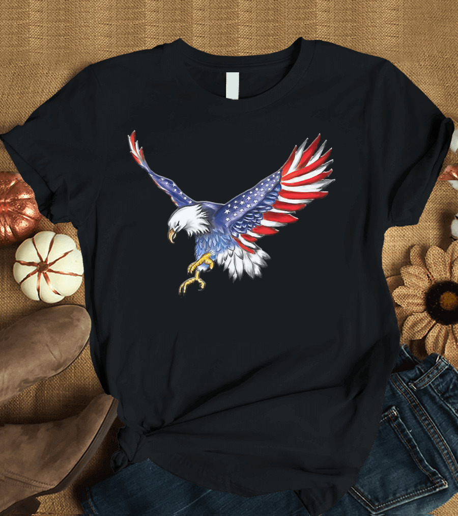 USA Bald Eagle with American Flag Wings T-Shirt