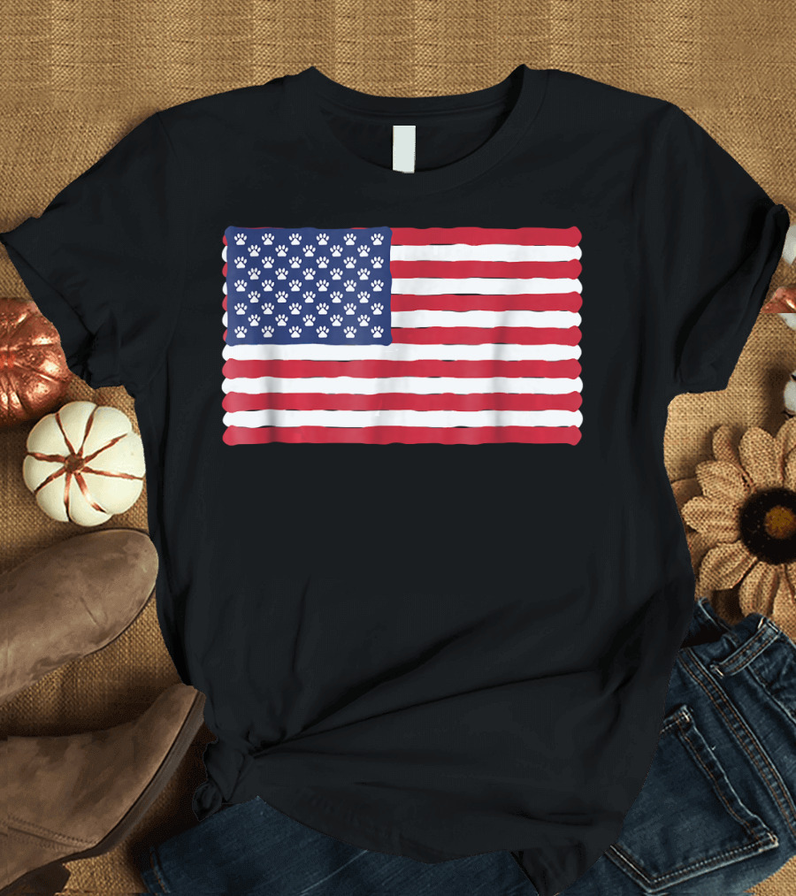 USA Flag Dog Paw Print Patriotic Paws T-Shirt