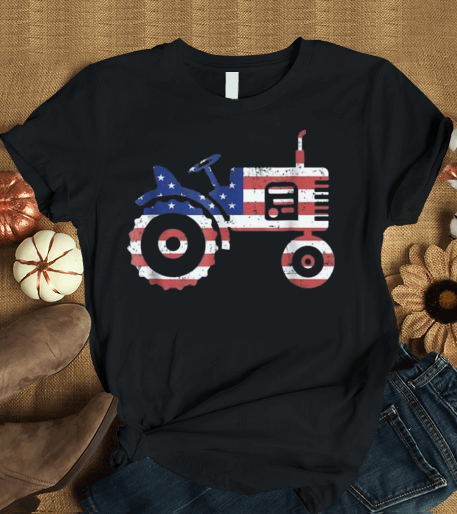 USA Flag Patriotic Tractor Ameri T-Shirt