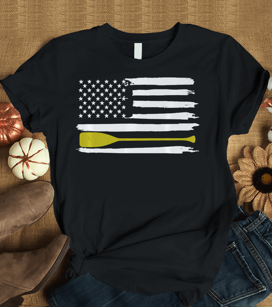 USA Flag with Rowing Oar T-Shirt