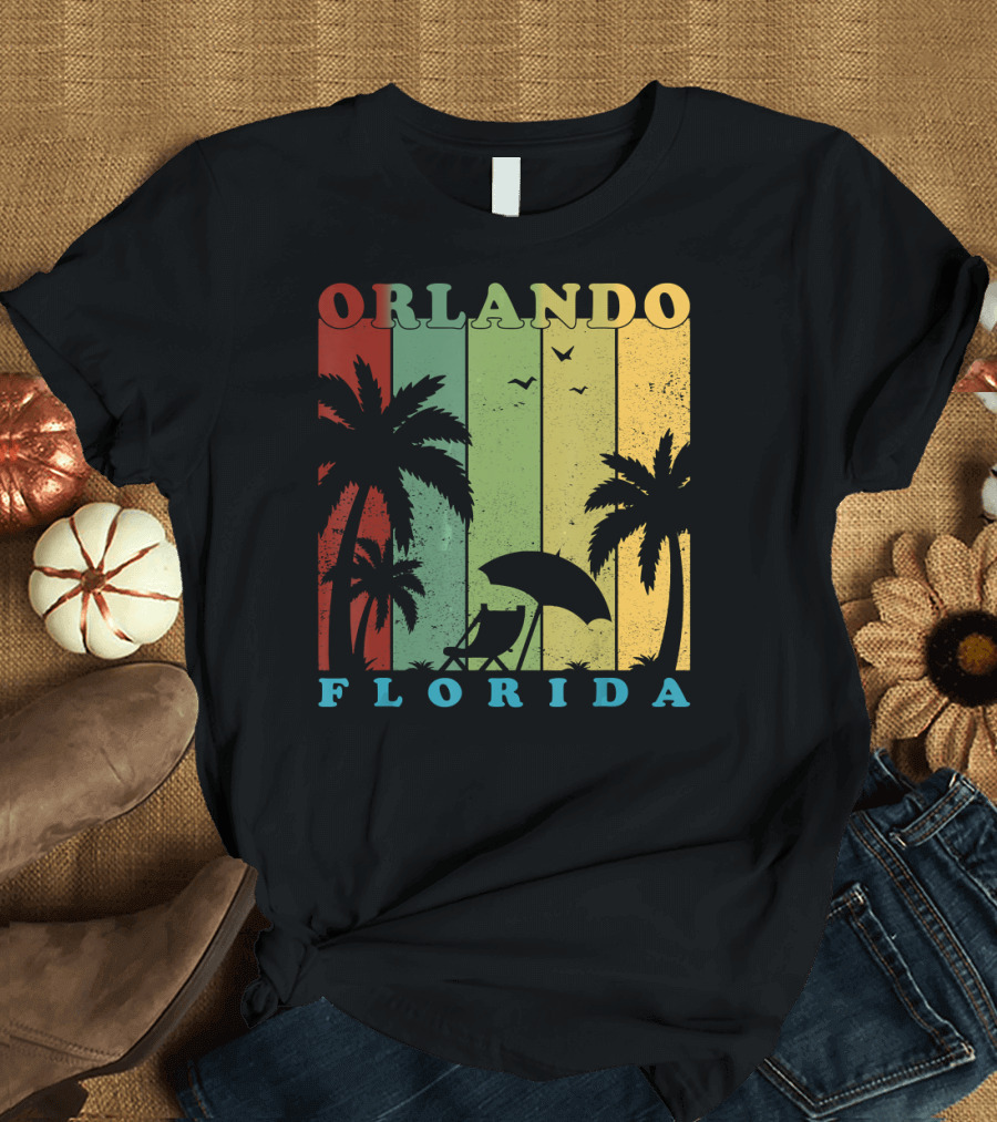 Orlando Florida Summer Vacation Vintage Palm Trees Retro Beach Chair T-Shirt