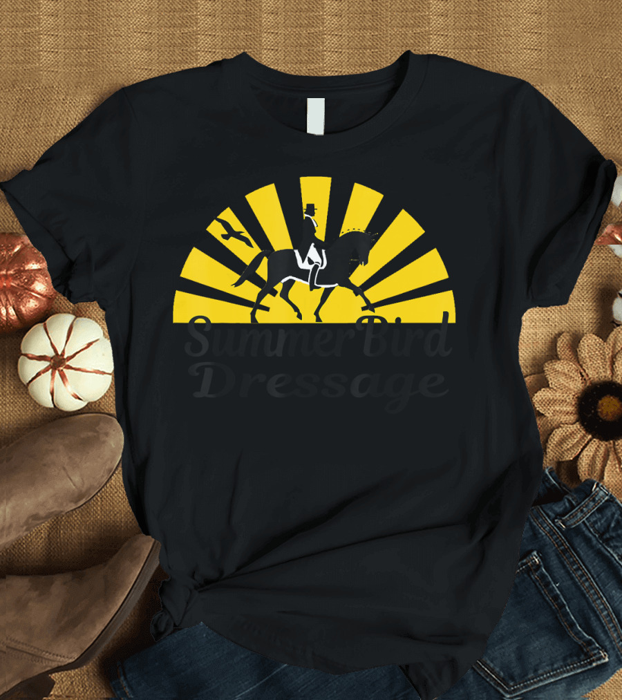 SummerBird Dressage Horse Rider in Sunburst with Bird T-Shirt