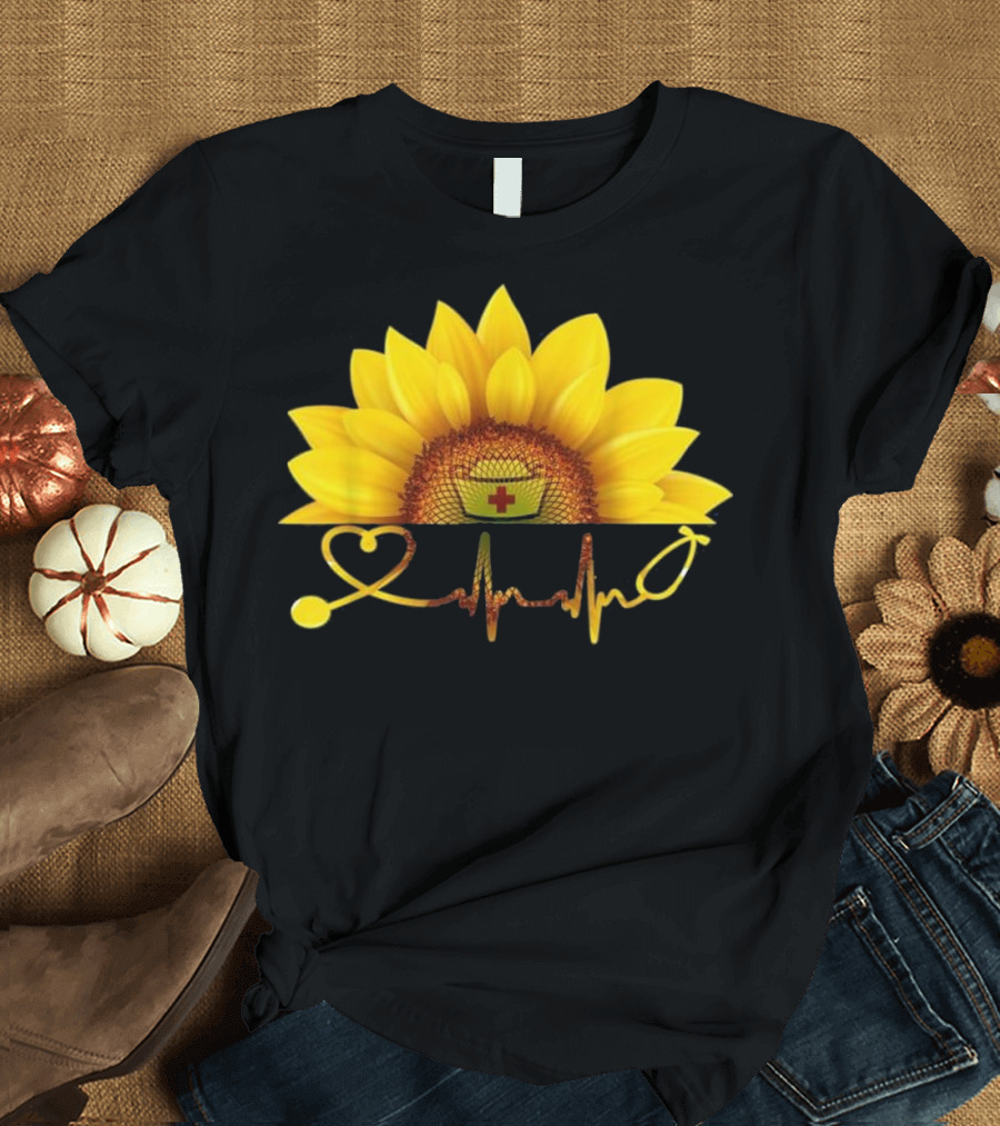 Sunflower Nurse Heartbeat Hippi T-Shirt