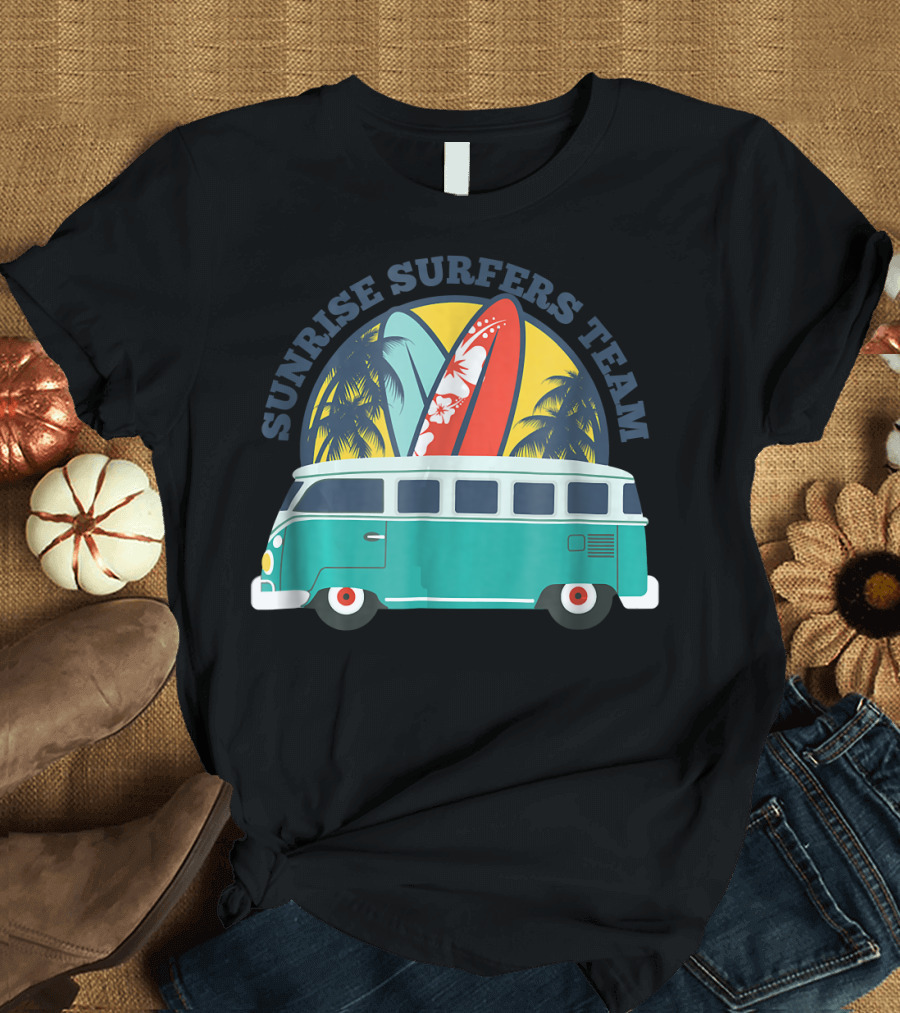 Sunrise Surfers Team Van Surfboards Palms Retro T-Shirt
