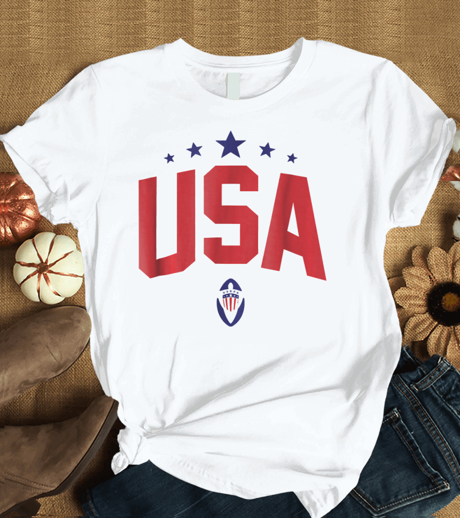 USA Rugby Players Stephanie Rovetti Stars and Shield Emblem T-Shirt