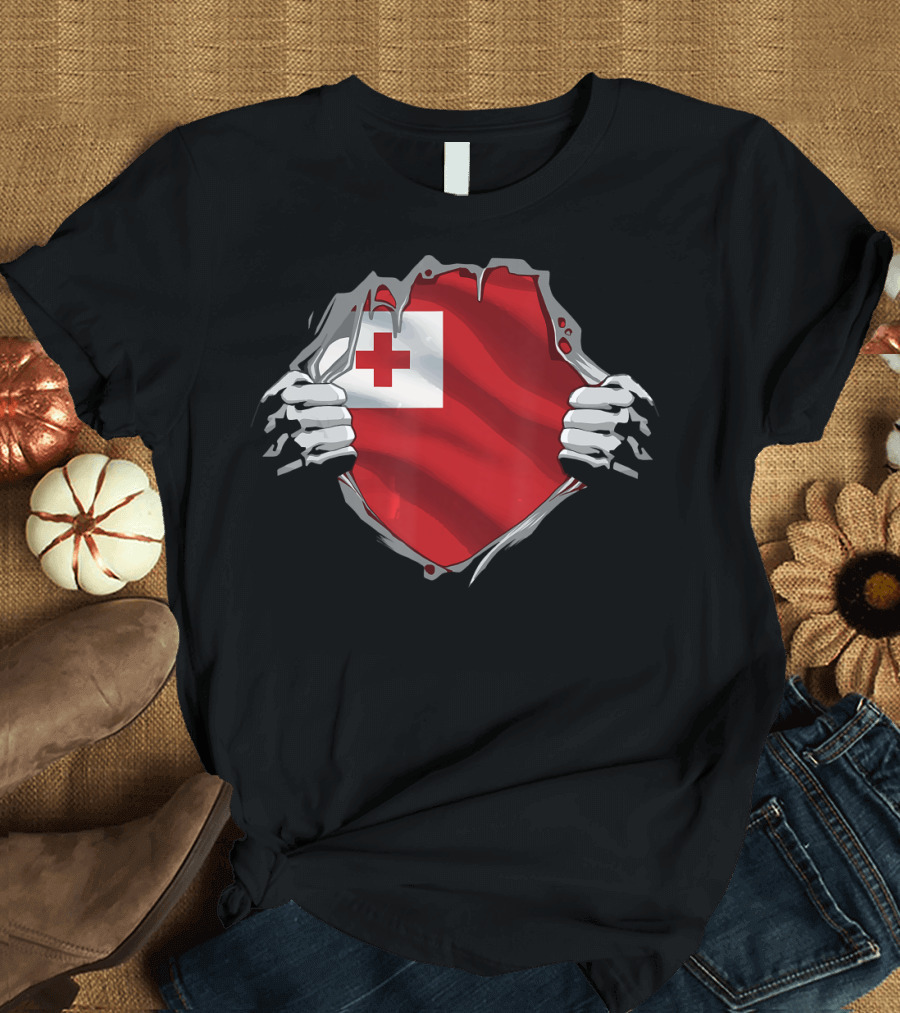 Super Tongan Heritage Tonga Roots Fla Flag Heart T-Shirt