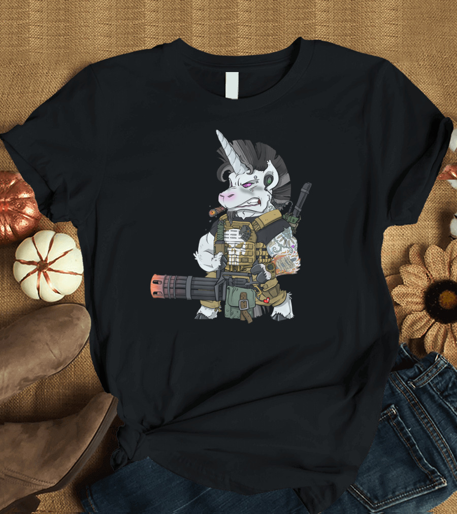 Tactical Airsoft Milsim Guns Military Unicorn With Mohawk and Tattoos T-Shirt