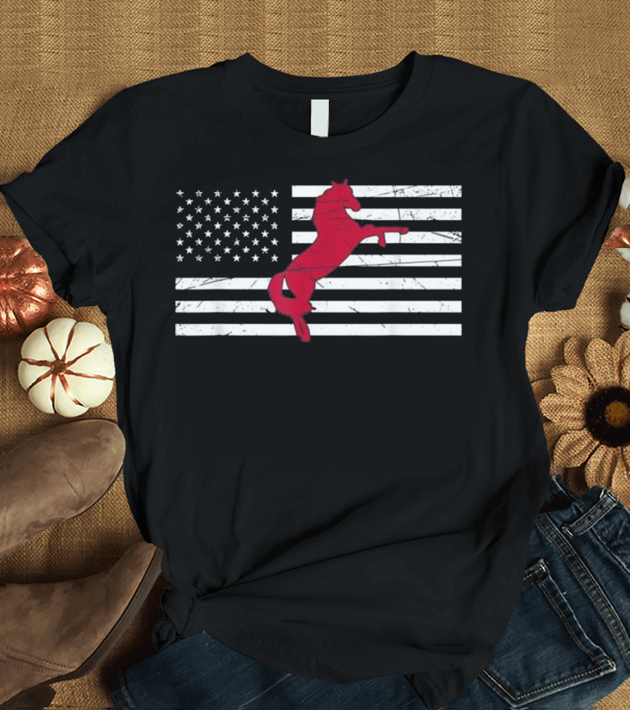 Vintage American Flag Patriotic Horse T-Shirt