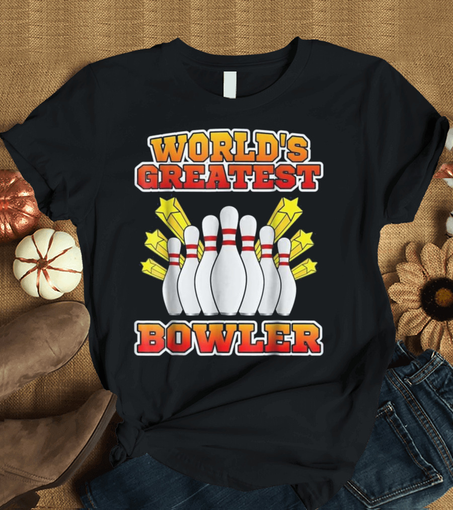 World's Greatest Bowler Bowling Pins and Stars T-Shirt