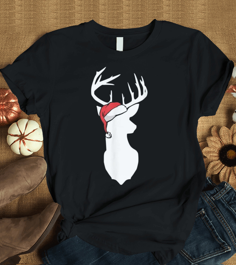 Vintage Christmas Pajamas Hipster Deer Santa Hat T-Shirt