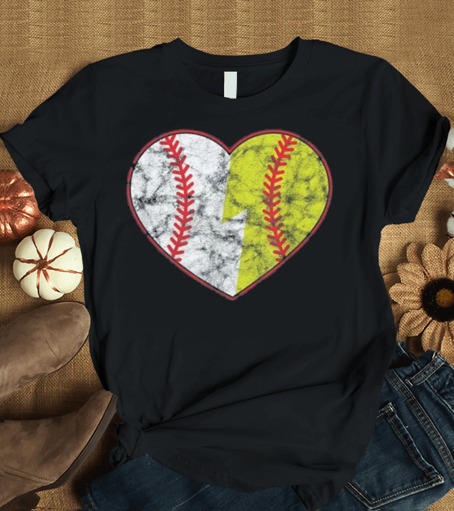 Vintage Distressed Heart Baseball Softball Split T-Shirt