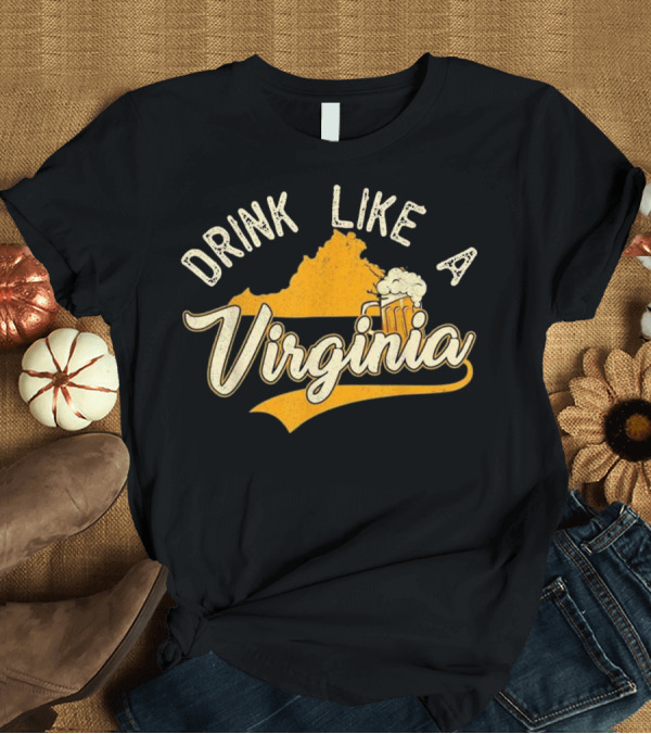 T-Shirt: Vintage Virginia Beer Map with Mug Graphic - Drink Like A Virginia Beer T-Shirt Vintage Virginia Beer Map with Mug Graphic - Drink Like A Virginia Beer T-Shirt