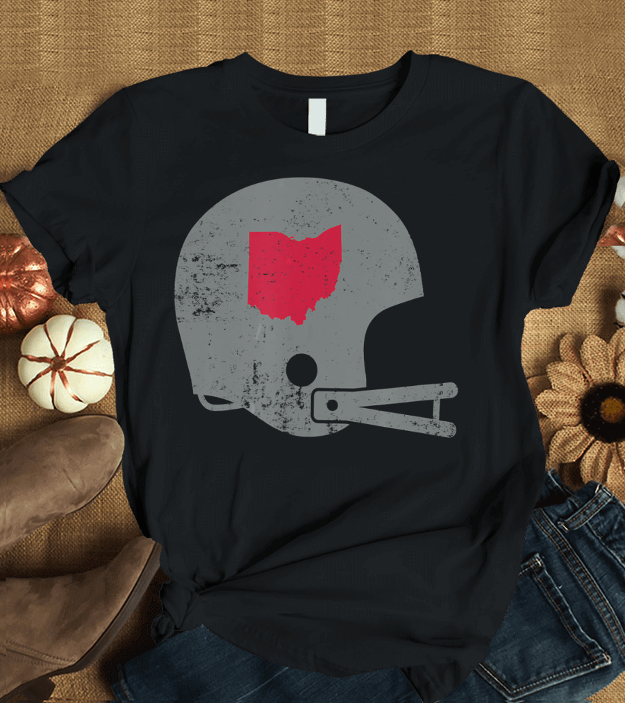 Vintage Ohio State Helmet with Red Ohio Map T-Shirt
