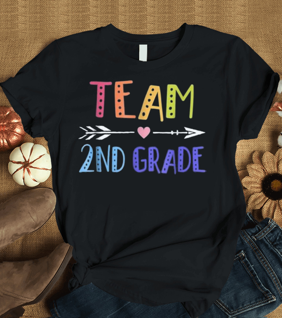 Team 2nd Grade Colorful Arrow and Heart T-Shirt