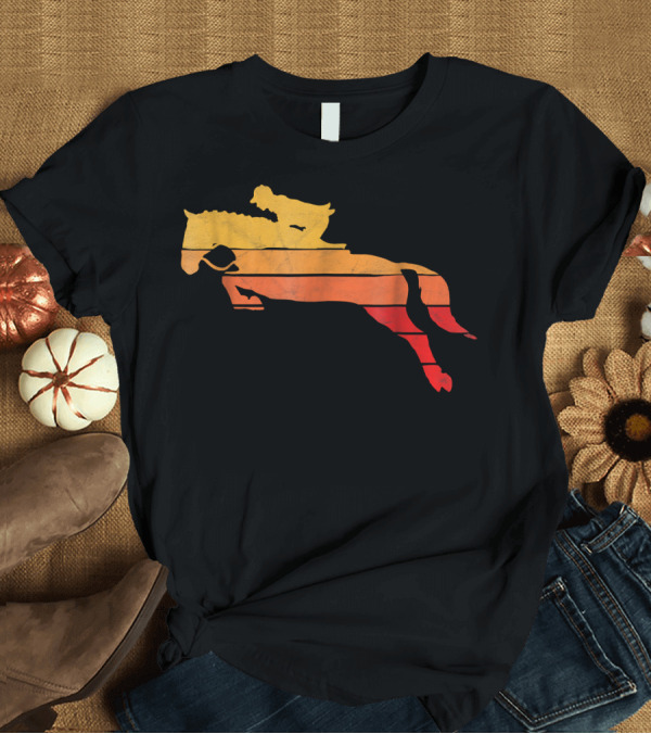 T-Shirt: Vintage Horse Rider Girl 80s Hunter Jumper Sunset T-Shirt Vintage Horse Rider Girl 80s Hunter Jumper Sunset T-Shirt