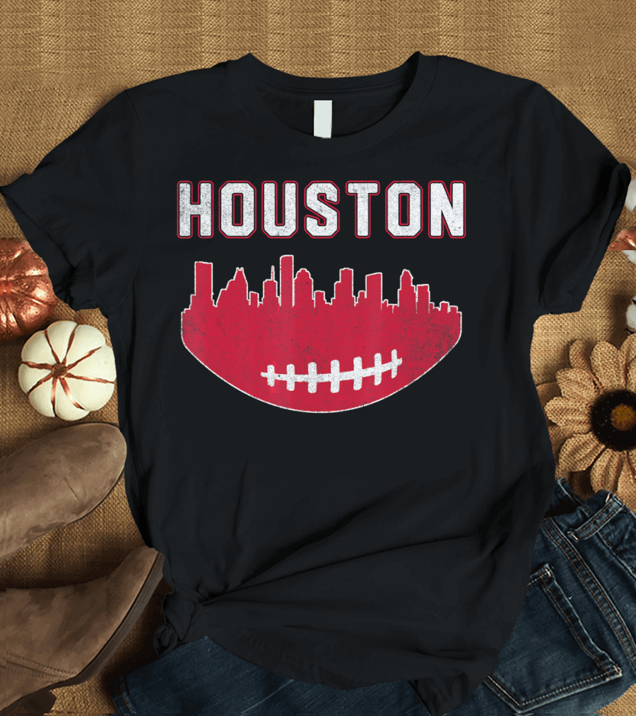 Houston Texas Cityscape Vintage Football Skyline T-Shirt