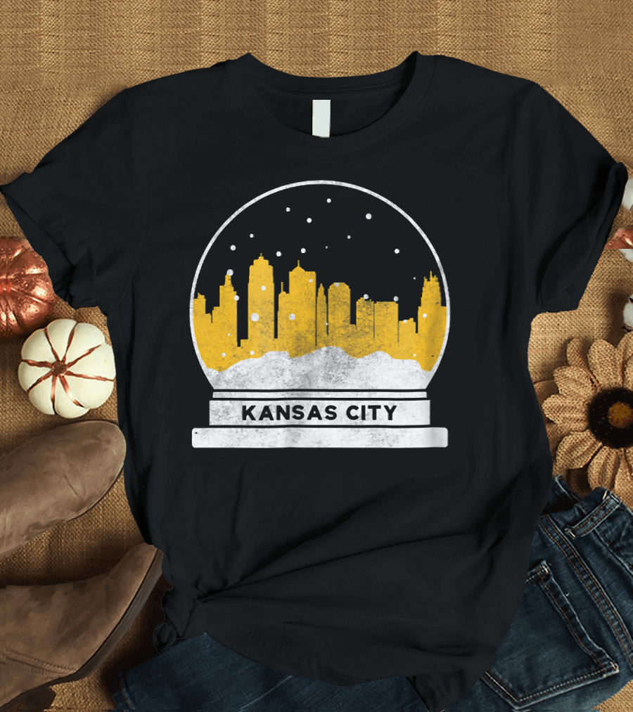 Vintage Kansas City Skyline Winter Snow Globes T-Shirt