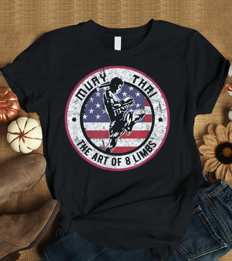 Muay Thai The Art of 8 Limbs American Flag Vintage M T-Shirt