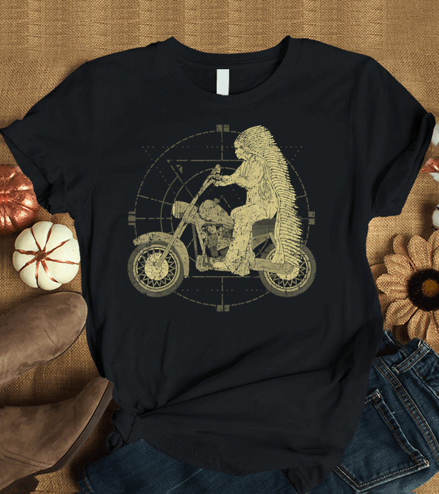 Vintage Native American Chief Biker Motorcycle Ride T-Shirt