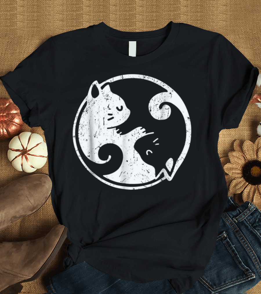 Yin Yang Cats Cute Kawaii Cat Lover Yoga Gi T-Shirt