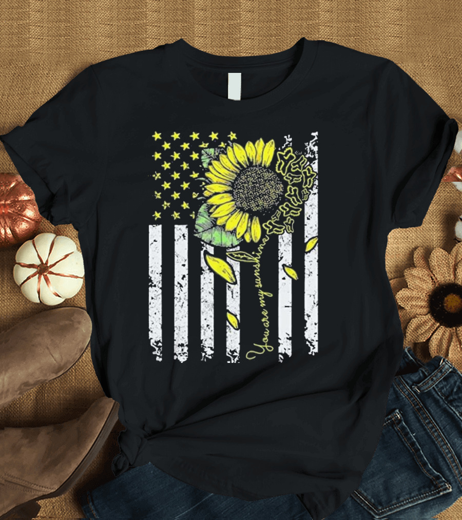 You Are My Sunshine Sunflower American Flag Motocross MX F T-Shirt