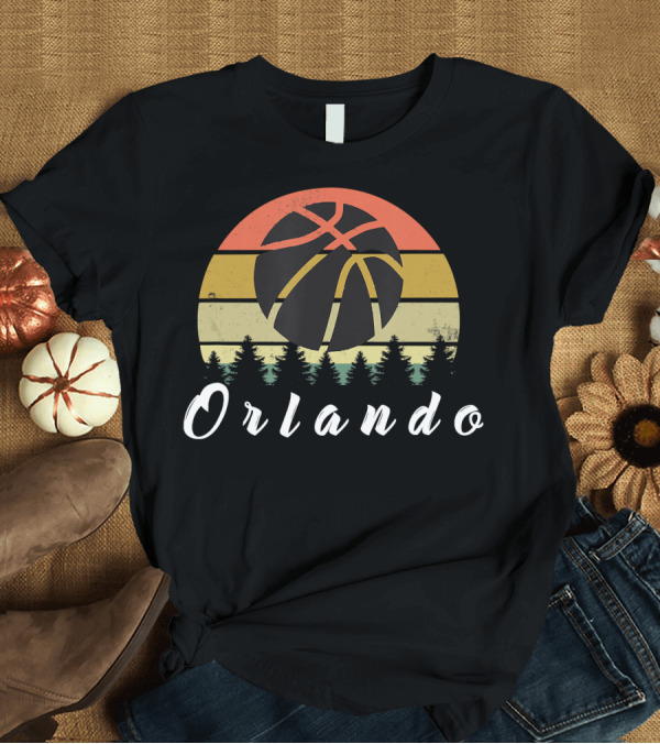 T-Shirt: Vintage Retro Orlando Basketball Sunset Forest Scene T-Shirt Vintage Retro Orlando Basketball Sunset Forest Scene T-Shirt