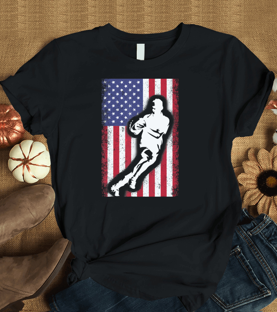 Vintage USA Rugby Player American Flag T-Shirt